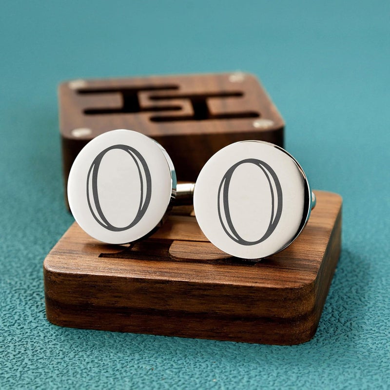 SeemDanten Mens Classic Initial Cuff links A-Z Alphabet 26 Letters Stainless Steel Silver CuffLinks with Engraved Walnut Wood Gift Box Business Wedding Set - Image 5